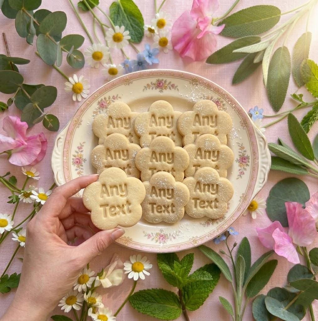 Custom Any Text Flower Cookie Cutter & Stamp, Custom Wedding, Personalized Any Text Words, Custom Fondant Cutter, Clay Cutter, Flower Cutter