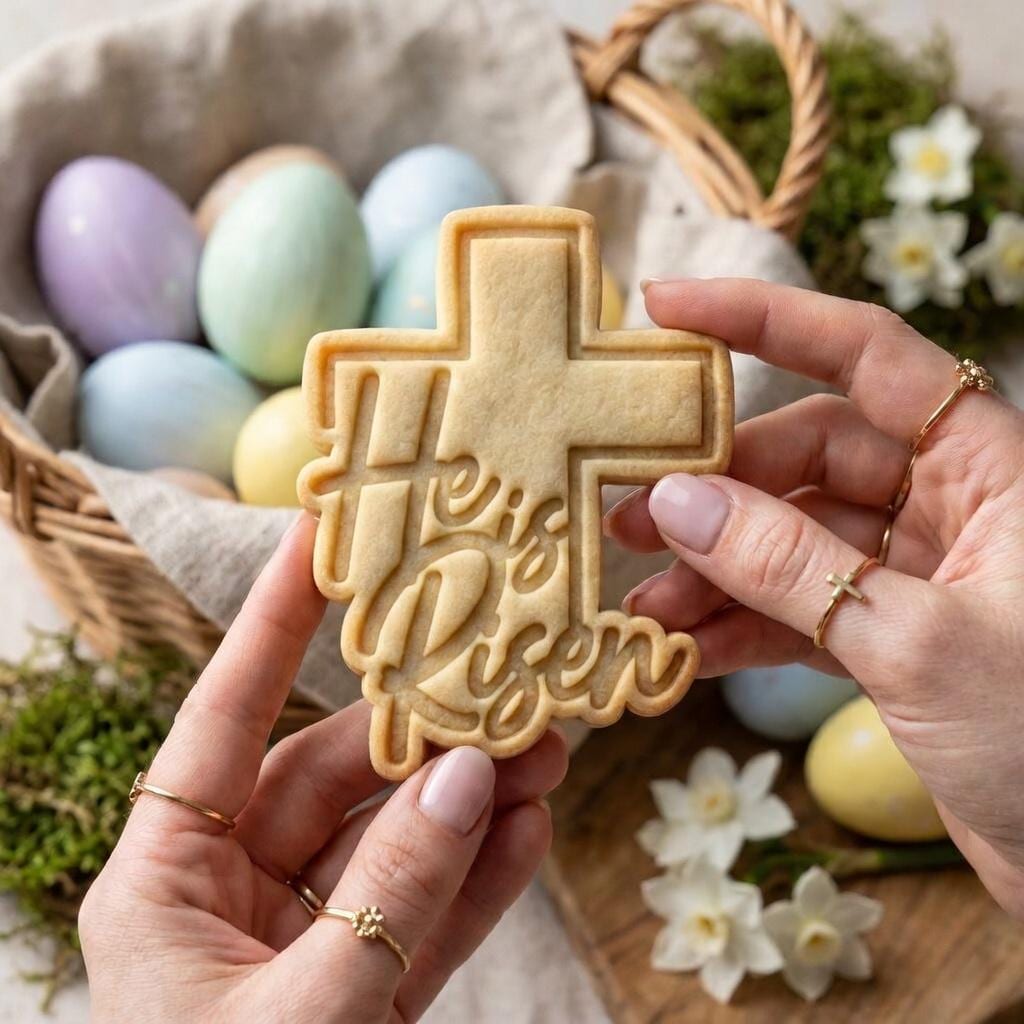 Easter He Is Risen Cookie Cutter & Stamp, Easter Christian Cookie Cutter, Cross Cookie Stamp, Religious Jesus Easter Cookies