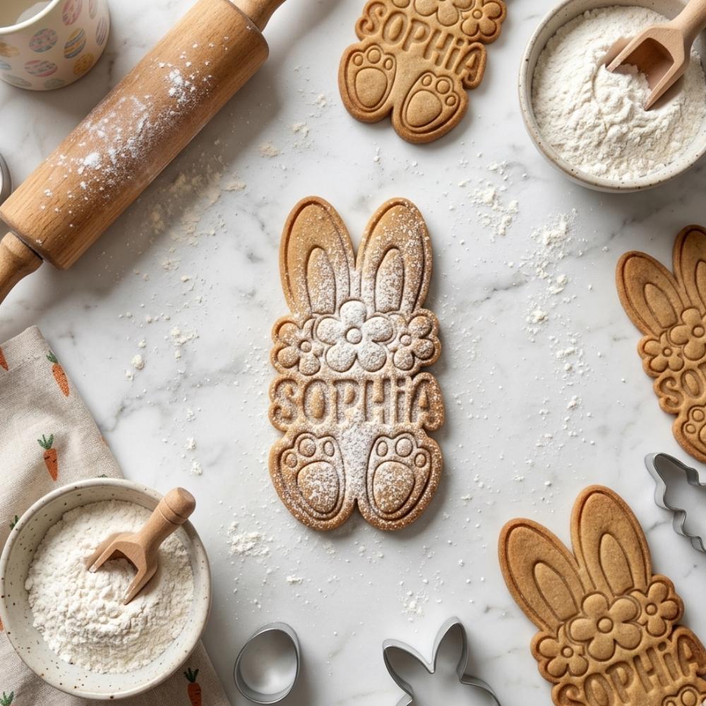 Personalized Bunny Cookie Cutter & Stamp, Custom Name Easter Bunny Cookie Stamp, Easter Bunny Cookie Cutter, Rabbit Cookie Cutter