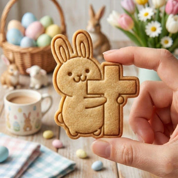 Christian Easter Bunny Cookie Cutter & Stamp, Bunny with Cross Cookie Cutter, Religious Easter Cookie Stamp, Easter Cookies