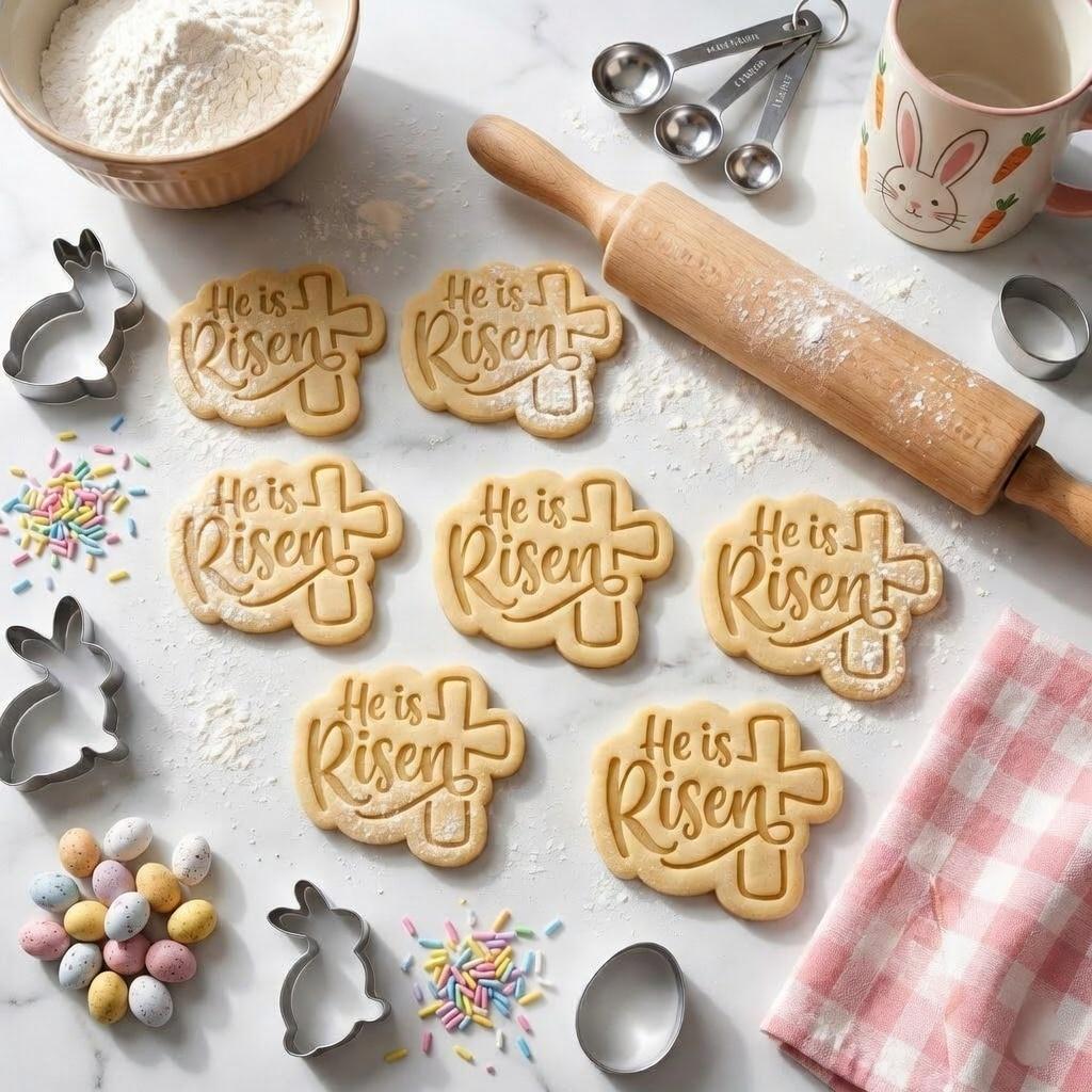 He Is Risen Cookie Cutter & Stamp, Easter Christian Cookie Cutter, Cross Easter Cookie Stamp, Religious Easter Stamp