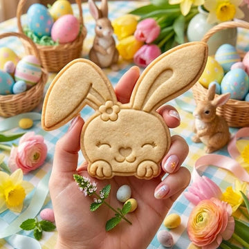 Cute Rabbit With Froral Easter Cutter Stamp, Easter Day Gifts, Bunny Cutter, Easter Baking, Rabbit Easter Cookie, Egg With Rabbit