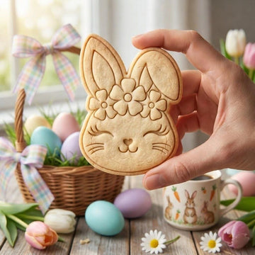 Floral Bunny Face Cookie Cutter and Stamp, Easter Bunny Flower Crown Cookie Cutter, Cute Rabbit Cookie Stamp
