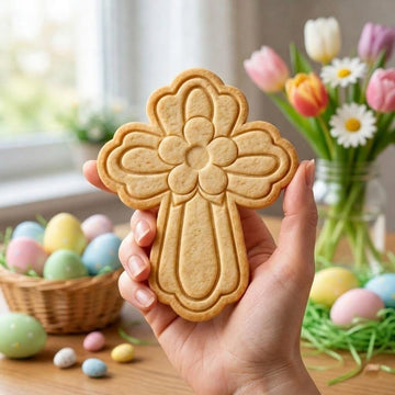 Floral Cross Cookie Cutter and Stamp, Easter Cross Cookie Cutter, Christian Flower Cross Cookie Stamp, Religious Easter Baking Tool
