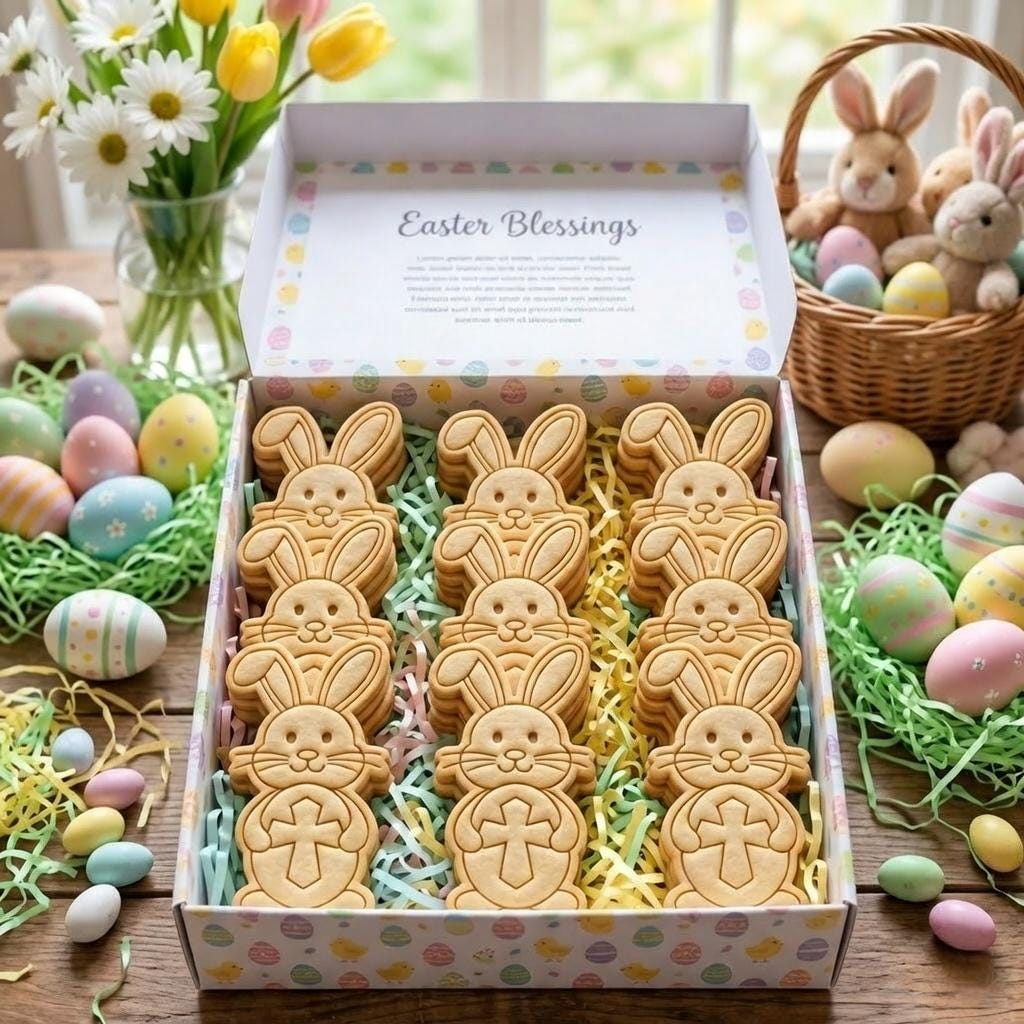 Religious Easter Bunny Cookie Cutter &Stamp, Christian Bunny Holding Cross Cookie Stamp, Faith Easter Cutter, Church Cookies