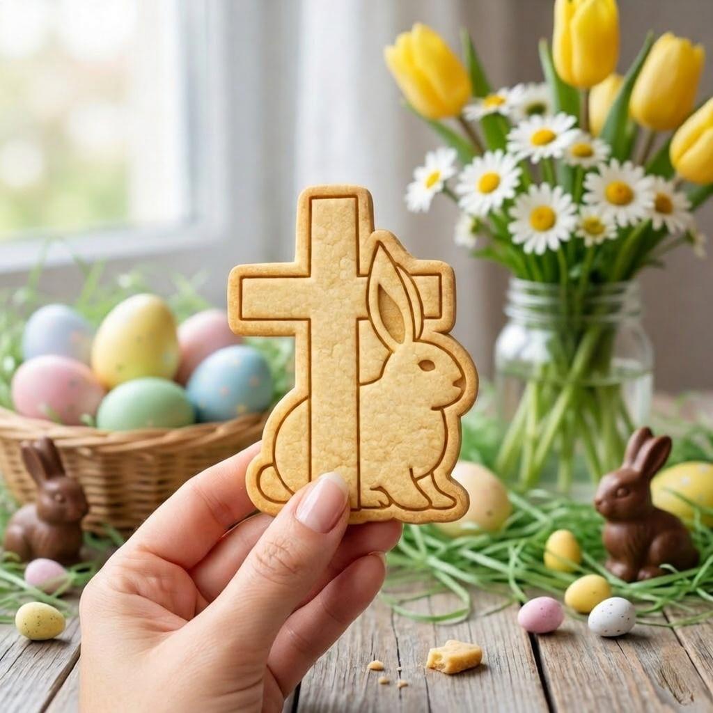 Easter Cross Cookie Cutter & Stamp with Bunny, Religious Easter Cookie Stamp, Christian Bunny Cookie Cutter, Church Easter Gift