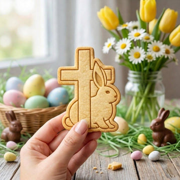 Easter Cross Cookie Cutter & Stamp with Bunny, Religious Easter Cookie Stamp, Christian Bunny Cookie Cutter, Church Easter Gift