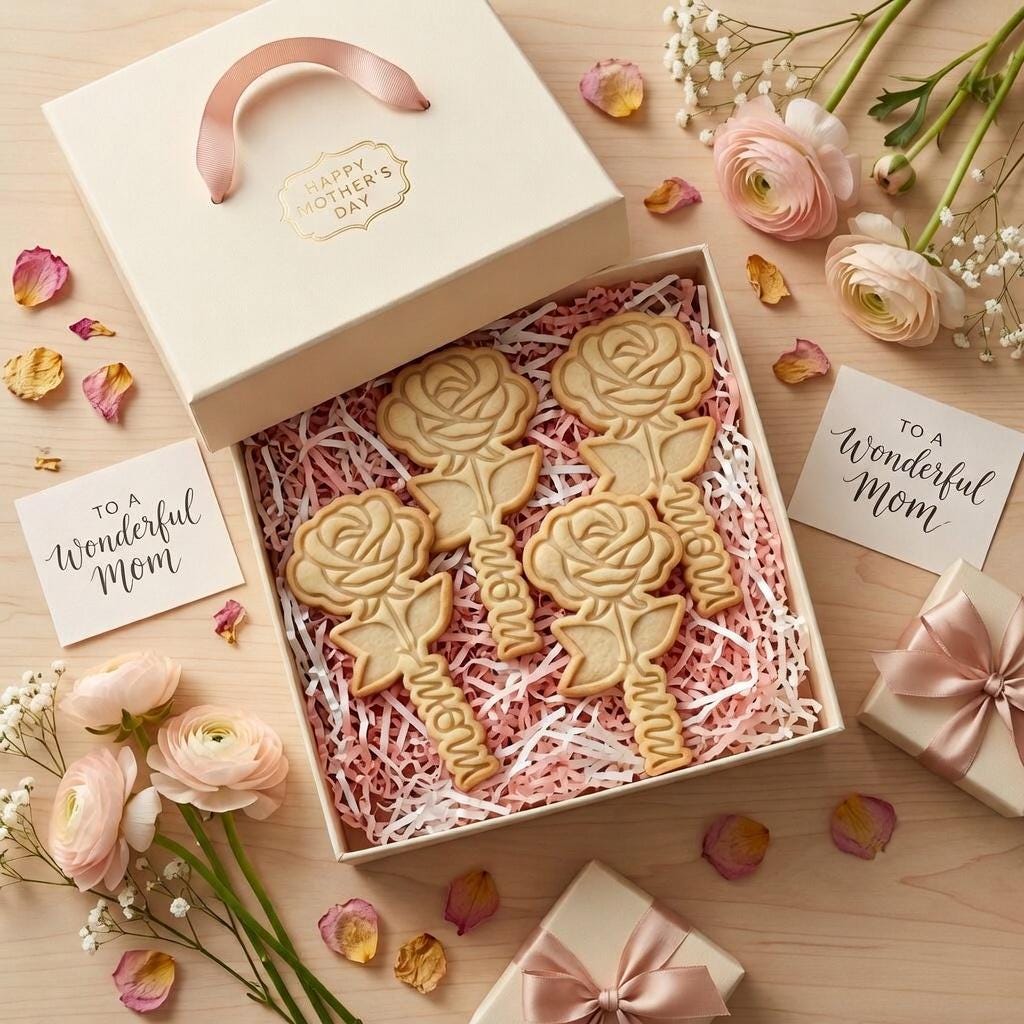 Rose Mom Cookie Cutter & Stamp, Mother's Day 2026 Cookie Cutter, Mom Mother Grandma Flower Cutter, Mama Rose Cookie Stamp