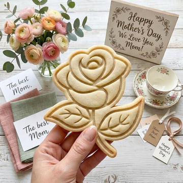 Rose Mother's Day Cookie Cutter & Stamp, Mama Rose Flower Cookie Stamp, Mom Floral Cookie Cutter, Grandma Garden Flower Cookie Cutter Gifts