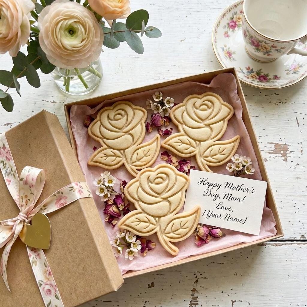 Rose Mother's Day Cookie Cutter & Stamp, Mama Rose Flower Cookie Stamp, Mom Floral Cookie Cutter, Grandma Garden Flower Cookie Cutter Gifts