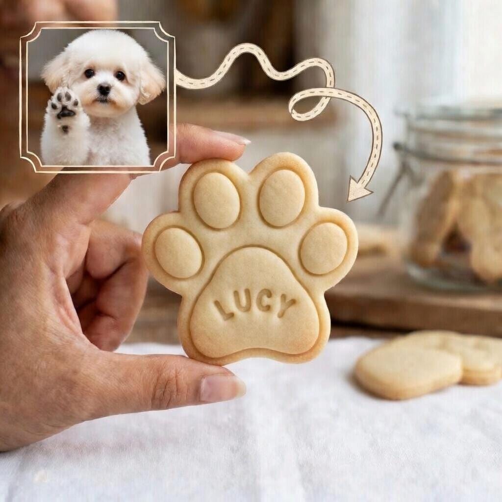 Personalized Dog Cat Paw Cookie Cutter and Stamp, Custom Pet Paw Cookie Cutter with Name, Dog Cat Paw Cookie Stamp