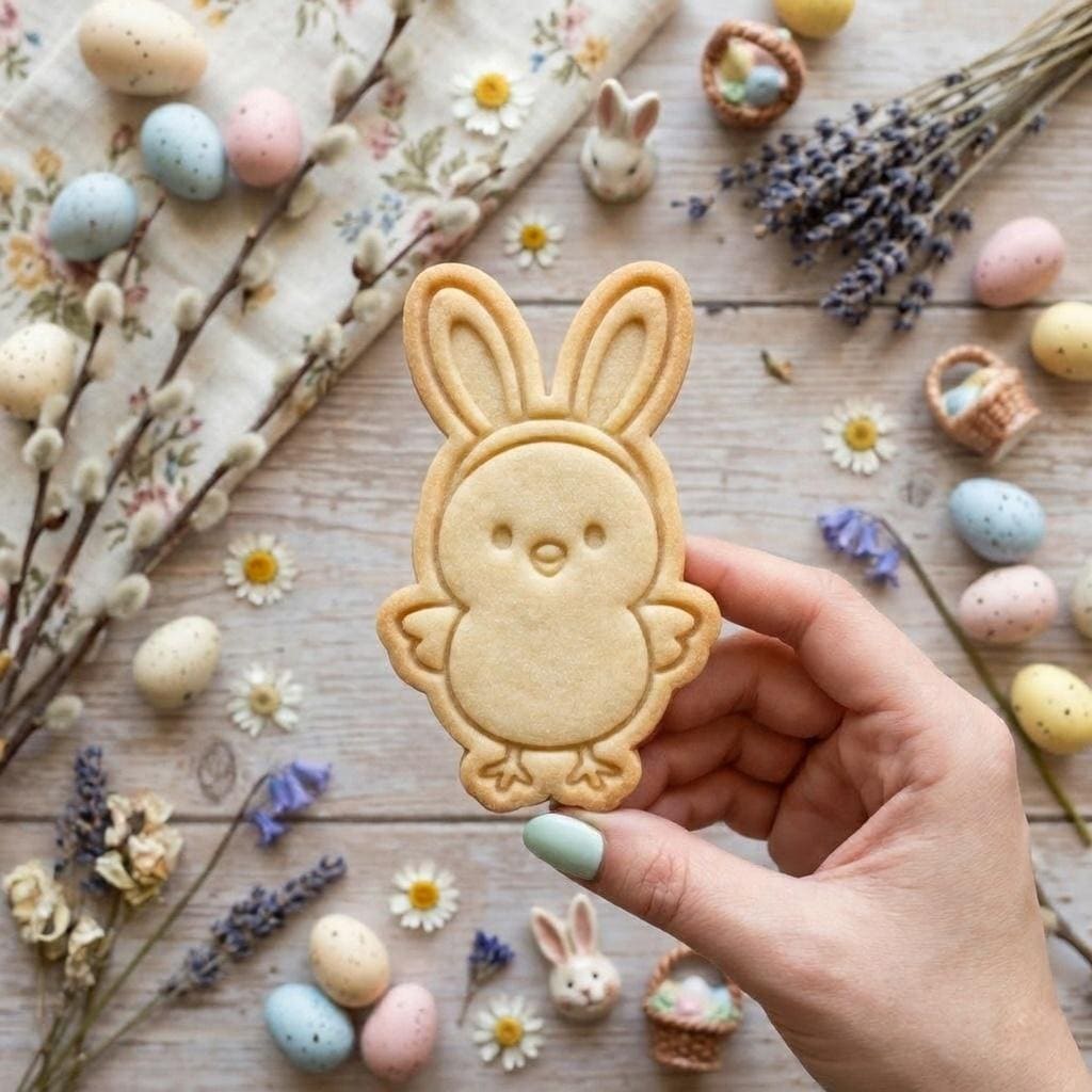 Easter Chick with Bunny Ears Cookie Cutter & Stamp, Cute Chick Bunny Cookie Cutter, Kawaii Easter Cookie Stamp