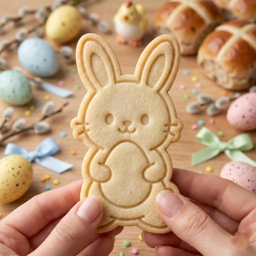 Bunny Holding Egg Cookie Cutter & Stamp, Easter Bunny Cookie Stamp, Kawaii Bunny Cookie Cutter