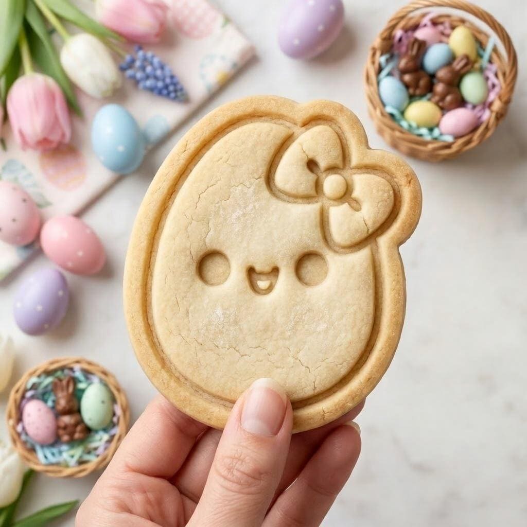 Cute Easter Egg Cookie Cutter & Stamp with Bow, Kawaii Egg Cookie Stamp, Easter Cookie Cutter, Cute Spring Cookie Cutter