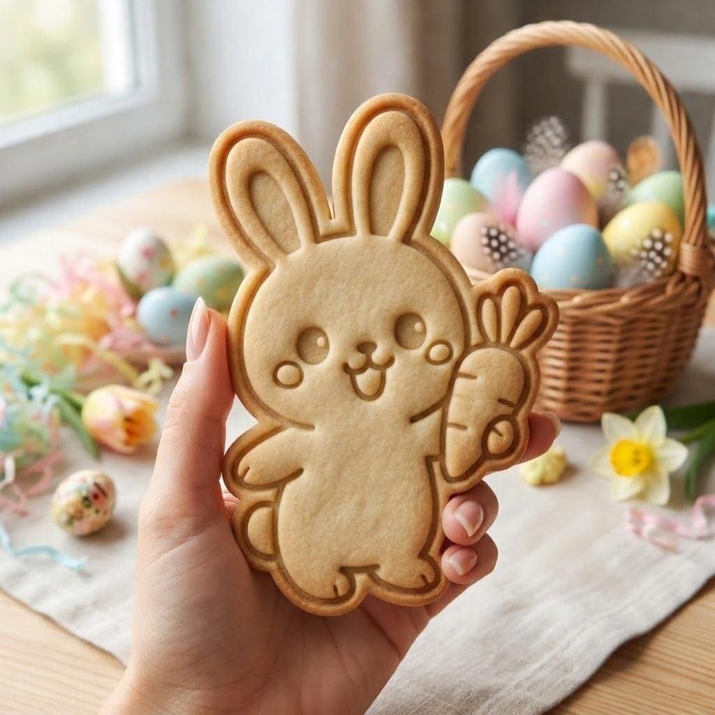 Easter Bunny Cookie Cutter & Stamp, Cute Bunny with Carrot Cookie Cutter, Spring Cookie Stamp