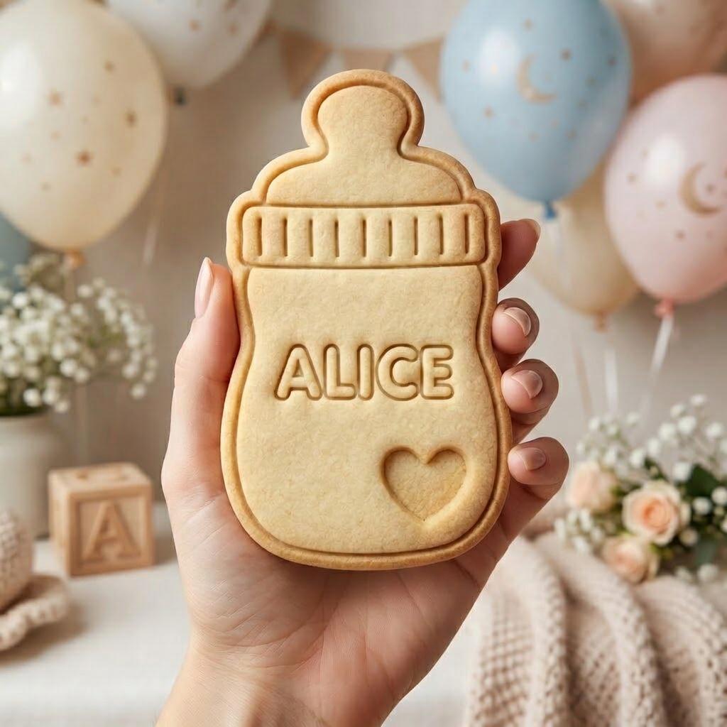 Custom Baby Bottle Cookie Cutter & Stamp, Personalized Baby Cookie Stamp, Custom Name Baby Shower Cookie Cutter, Baby Birthday Cutter