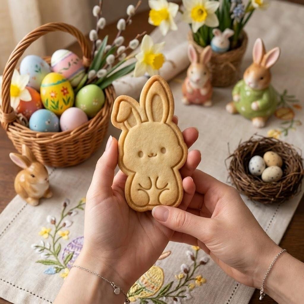 Easter Bunny Cookie Cutter & Stamp, Floppy Ear Rabbit Biscuit Cutter, Spring Cookie Stamp