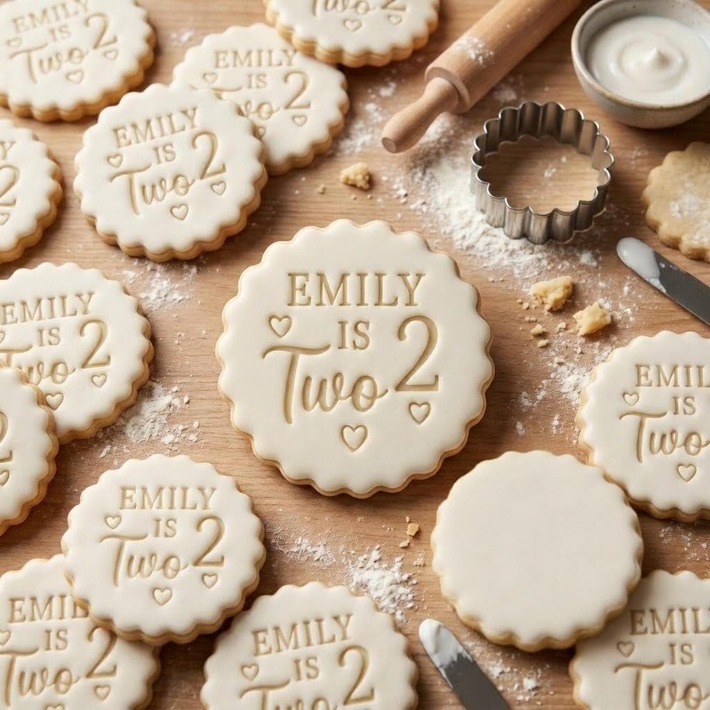Custom Name and Age Cookie & Stamp, Personalized Birthday Biscuit Stamp
