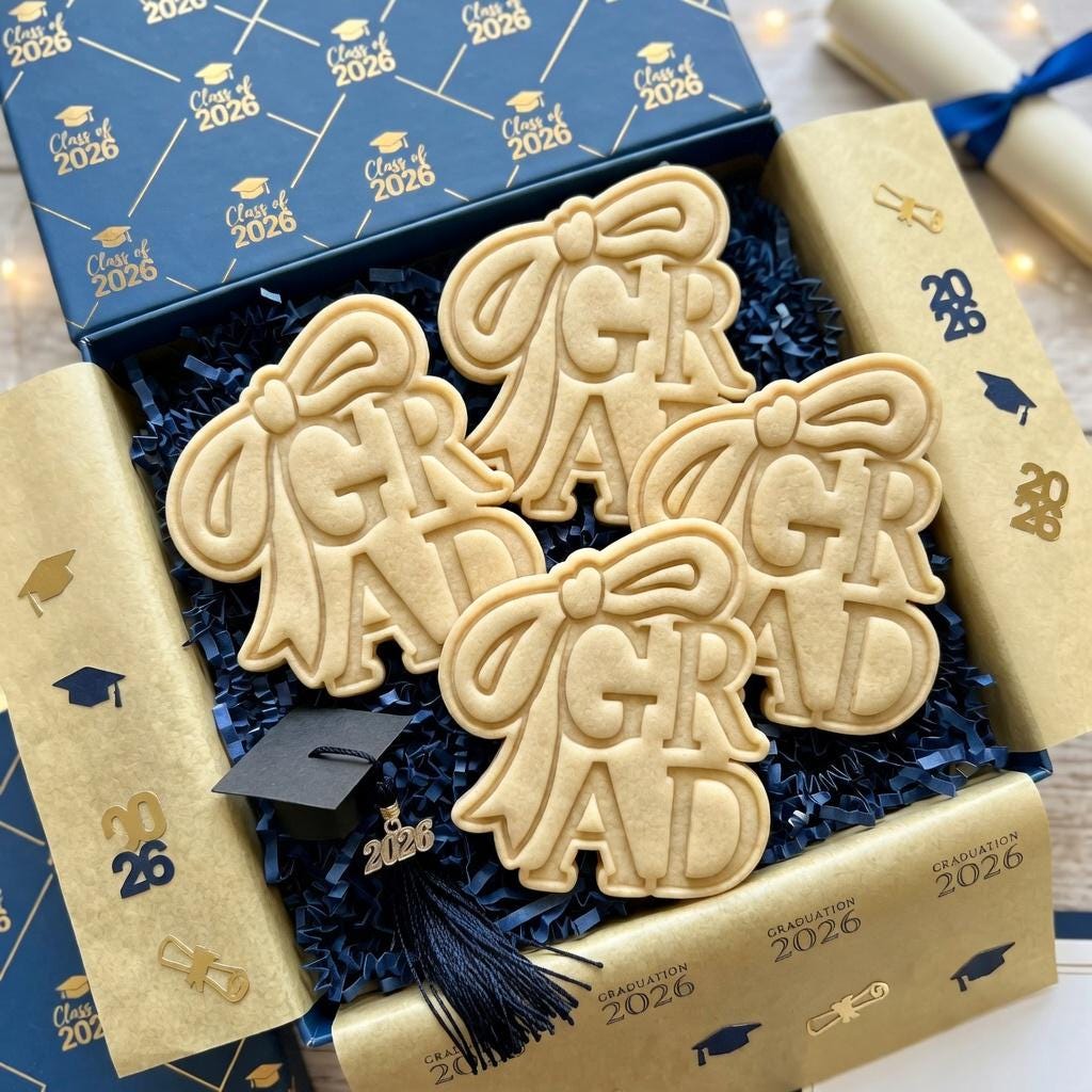 Graduation Bow 2026 Cookie Cutter & Stamp, Grad Party Favors Cookie Stamp, Senior Year 2026 Celebration Cookie Cutter