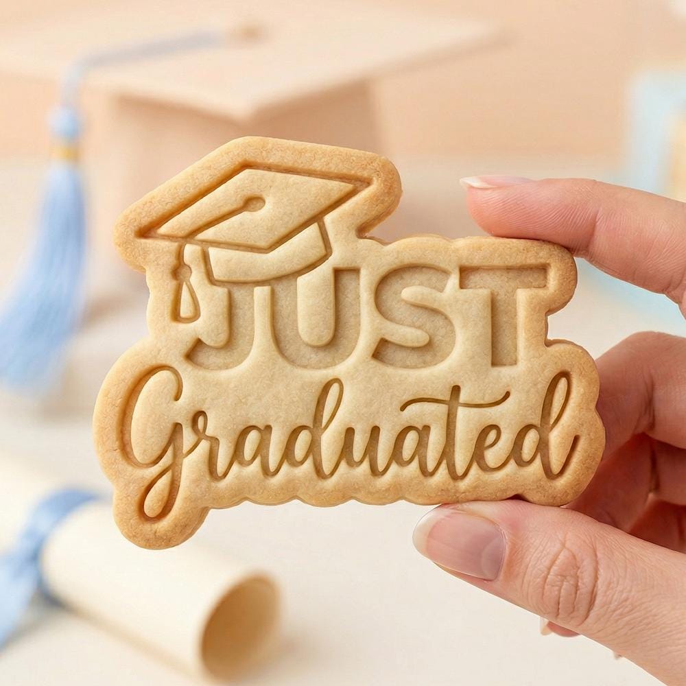 Cute Just Graduated Cookie Cutter, Polymer Clay Cutter, Grad Party Decor, Summer Baking, Polyclay for Senior Graduation, Just Graduated Cap