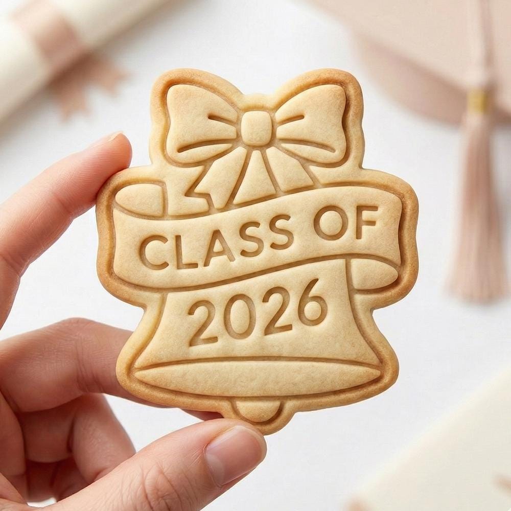 Cute 2026 Grad Bell Cookie Cutter, Polymer Clay Cutter, Grad Party Decor, Sweet Baking, Polyclay for Senior Graduation, Class of 2026 Bell