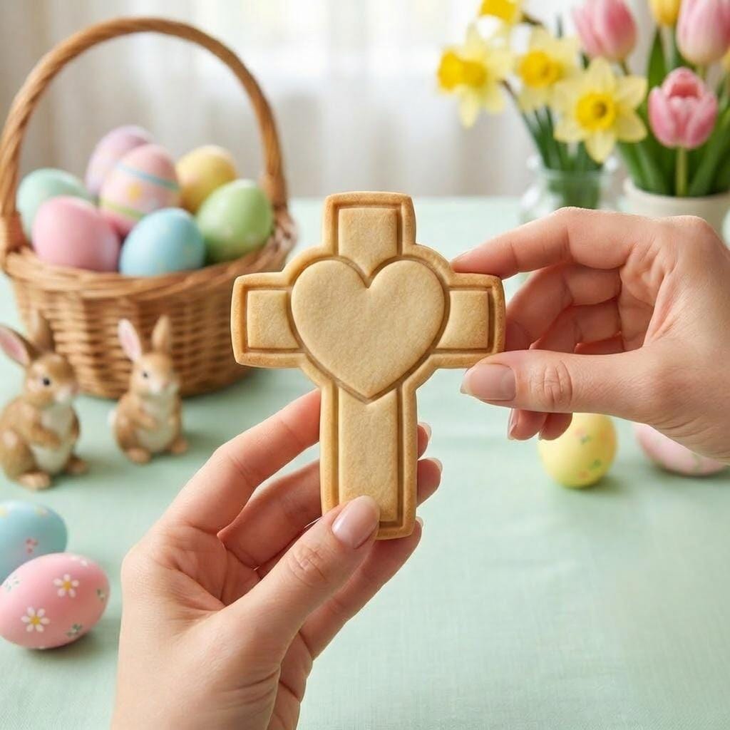 Heart Cross Easter Cookie Cutter, Christian Easter Cookie Stamp, Religious Cookie Stamp