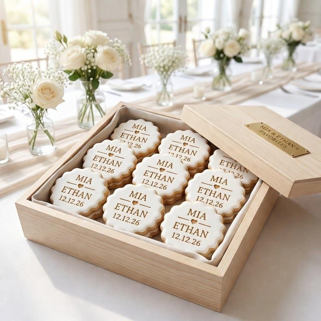 Custom Bridal Shower Cookie Cutter & Stamp, Personalized Couple Name Date Heart Biscuit Stamp, Elegant Wedding Cookie Cutter