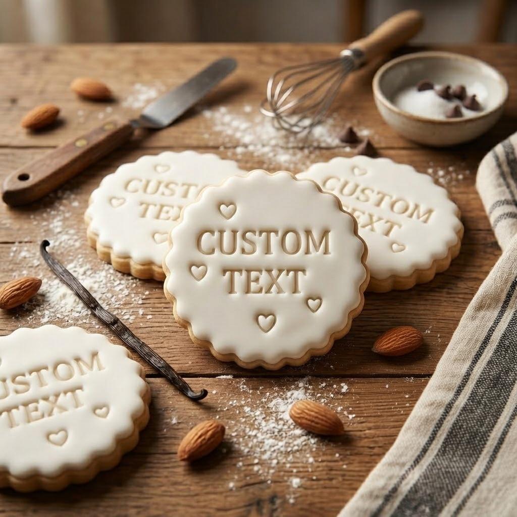 Custom Text Cookie Cutter & Stamp, Personalized Anniversary Biscuit Embosser, Custom Special Day Cookie Stamp with Heart