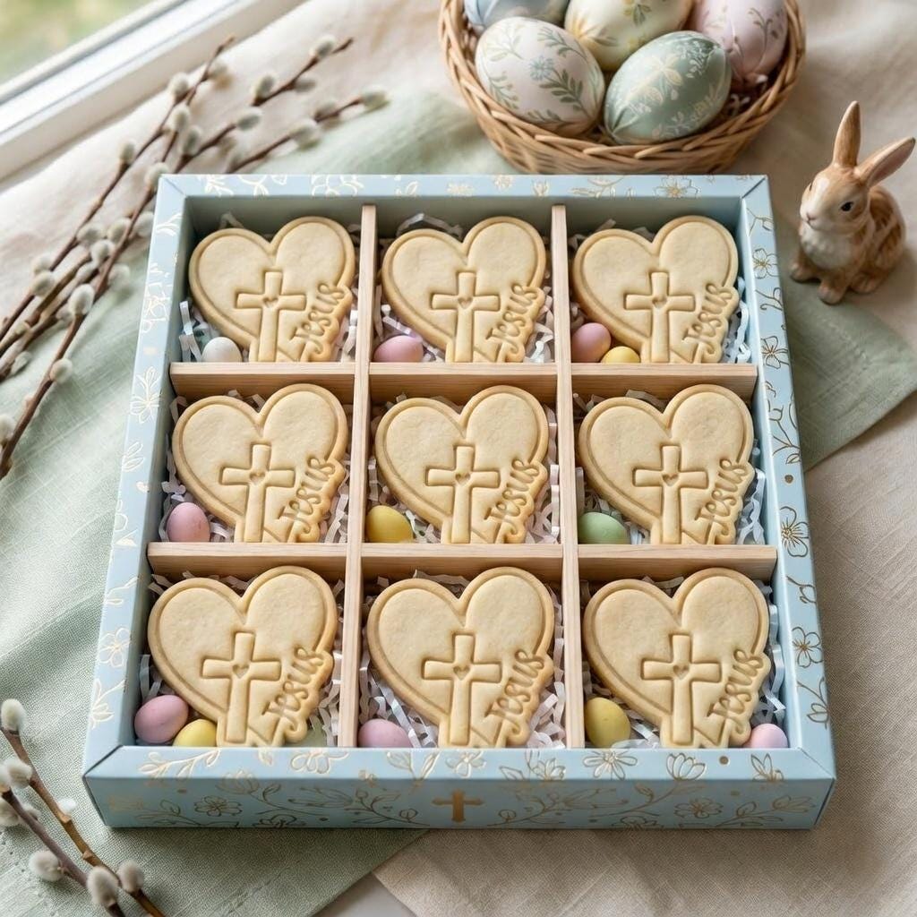 Jesus Cross Cookie Cutter and Stamp, Easter Christian Cookie Stamp, Religious Heart Biscuit Cutter