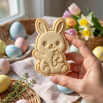 Easter Bunny Cookie Cutter & Stamp, Cute Bunny Holding Egg Cookie Stamp, Rabbit Biscuit Cutter for Easter
