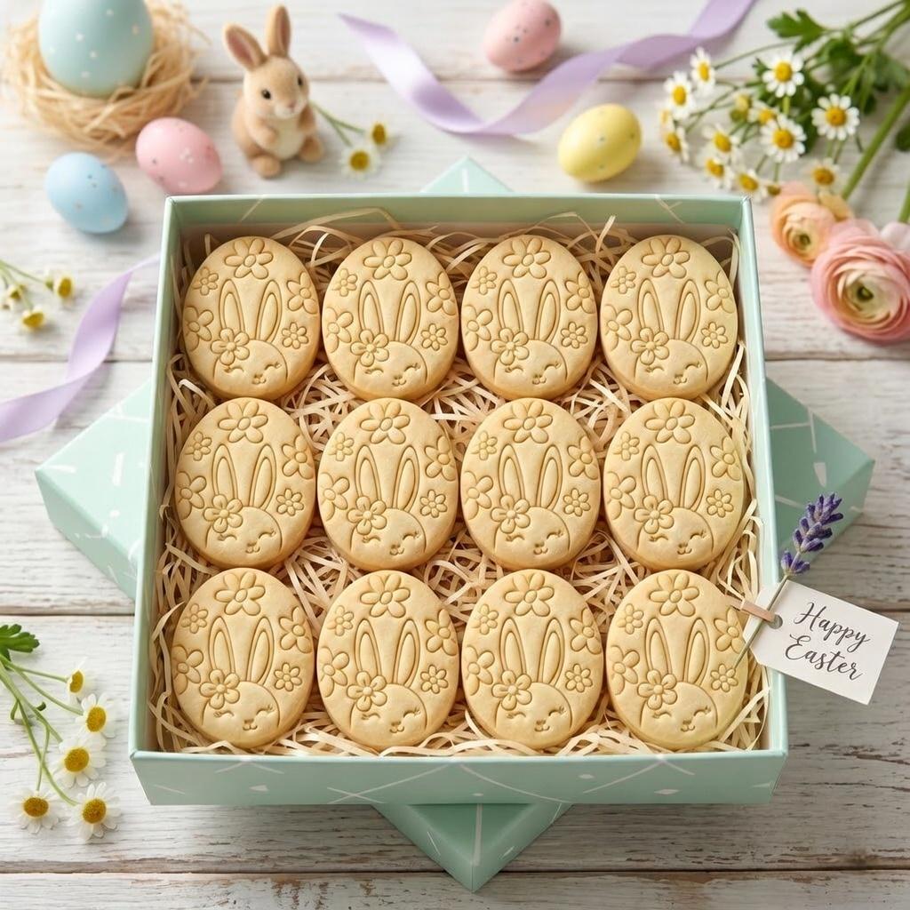 Easter Egg Cookie Cutter & Stamp, Bunny Floral Cookie Cutter, Rabbit Egg Biscuit Stamp