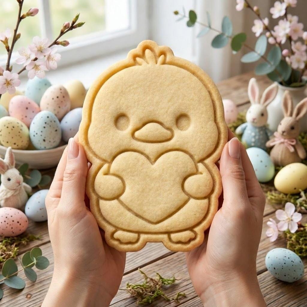 Easter Chick Cookie Cutter & Stamp, Cute Chick Holding Heart Cookie Stamp, Baby Chicken Biscuit Cutter