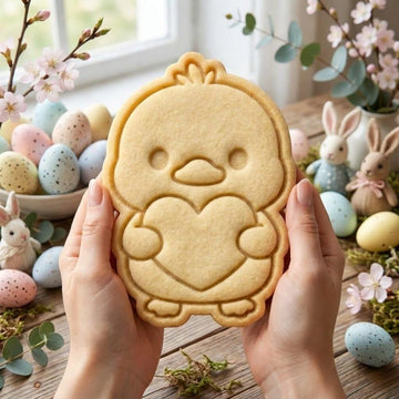Easter Chick Cookie Cutter & Stamp, Cute Chick Holding Heart Cookie Stamp, Baby Chicken Biscuit Cutter