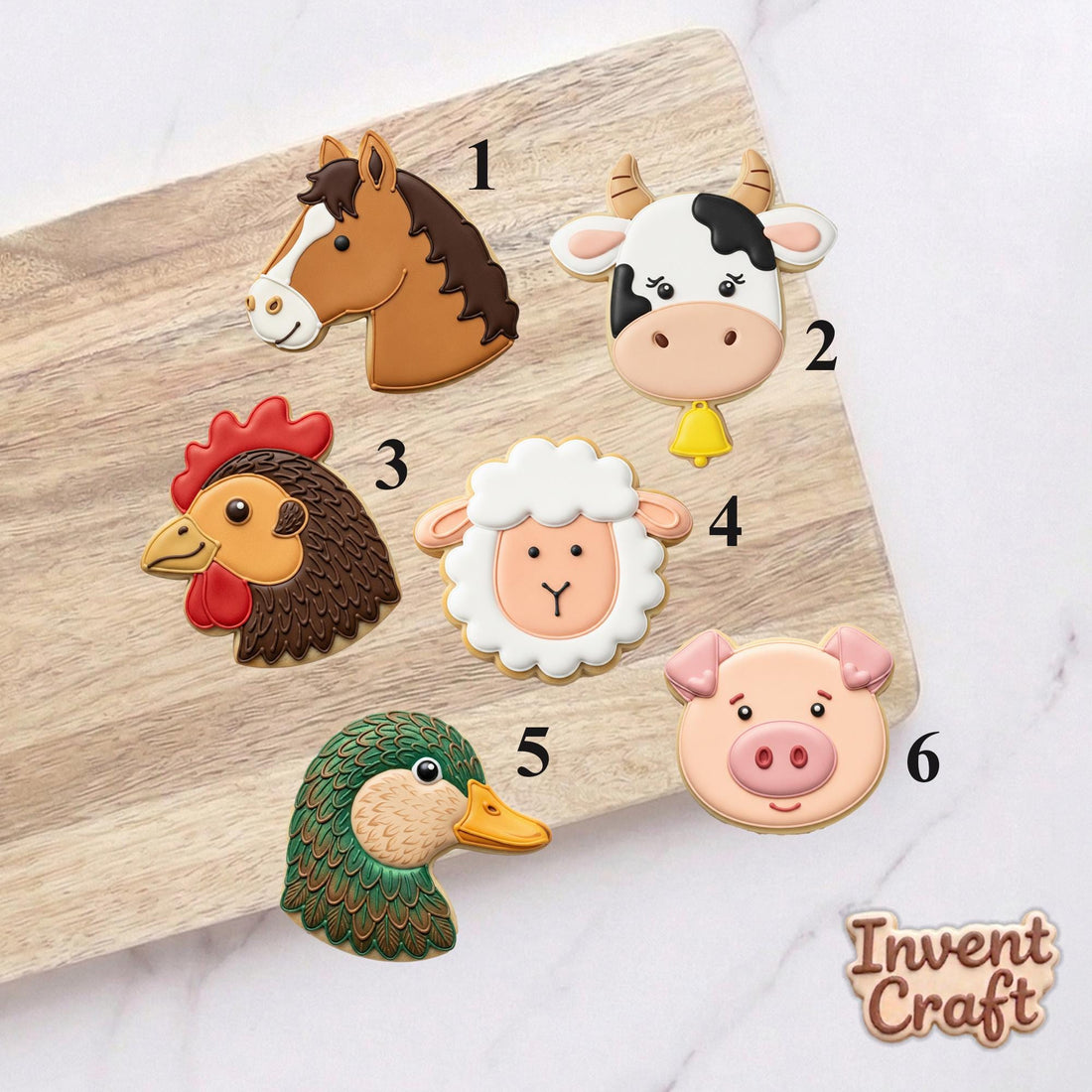 6pc Farm Animal Cookie Cutter Set, Horse Cow Pig Sheep Chicken Duck, Polymer Clay Cutter, Barnyard Birthday Party, Polyclay Mold Set