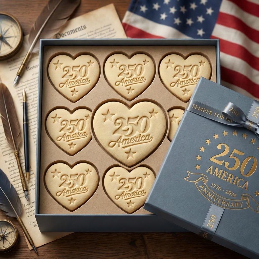 250 America Heart Cookie Cutter & Stamp, USA 250 Anniversary Cookie Stamp, Patriotic Heart Cookie Cutter, 4th of July Baking Gift