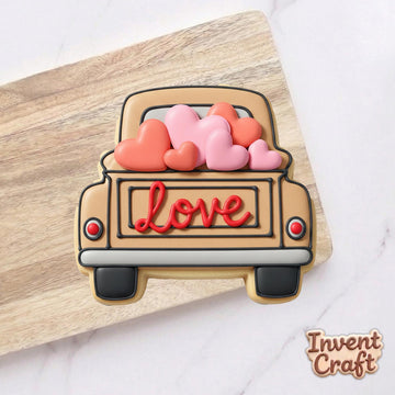 Love Truck Cookie Cutter, Heart Pickup Truck Stamp, Polymer Clay Cutter, Wedding Anniversary Decor, Polyclay Mold, DIY Baking Tool