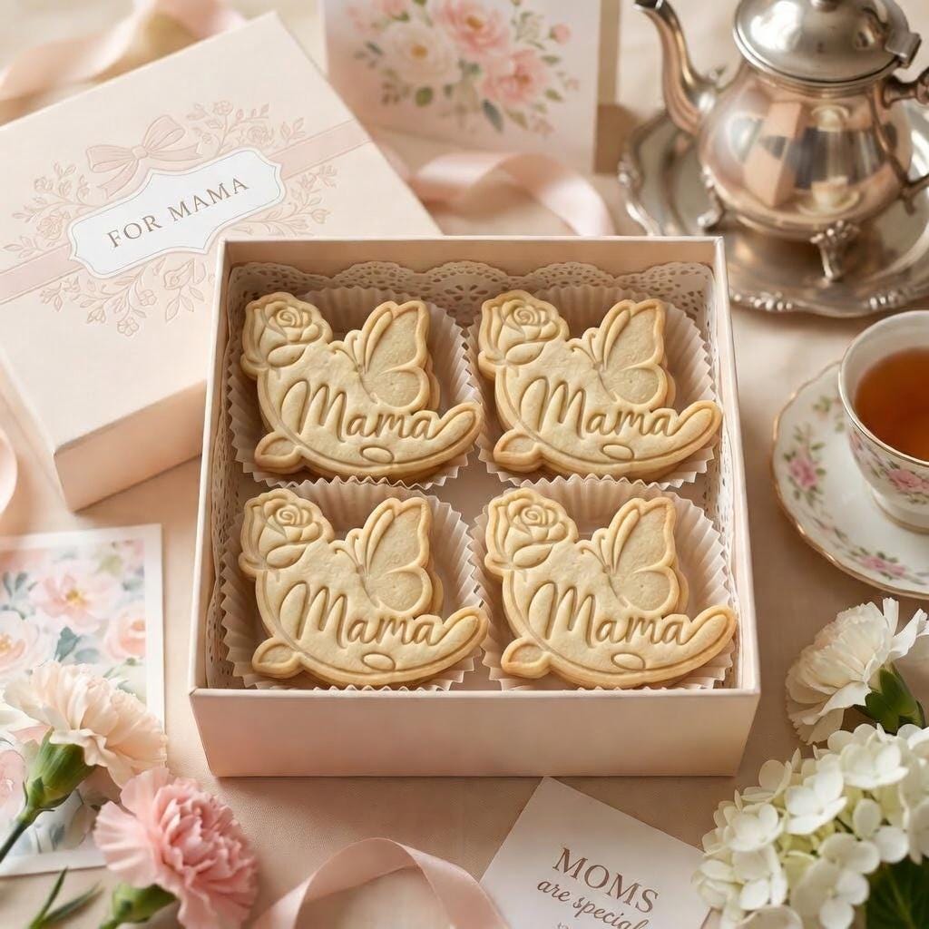Mama Rose Cookie Cutter and Stamp, Mothers Day Cookie Cutter, Floral Butterfly Biscuit Stamp, Gift for Mom Baking