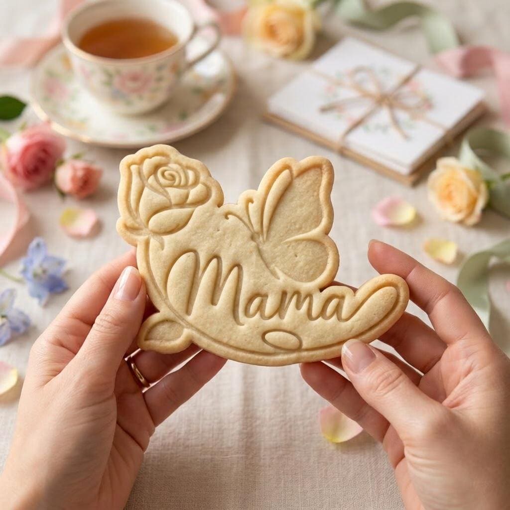 Mama Rose Cookie Cutter and Stamp, Mothers Day Cookie Cutter, Floral Butterfly Biscuit Stamp, Gift for Mom Baking