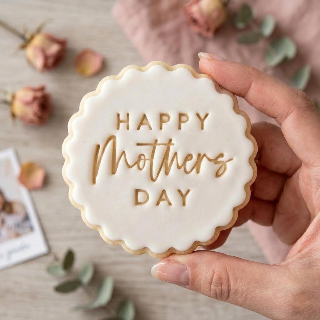 Happy Mothers Day Cookie Cutter and Stamp, Scalloped Cookie Cutter Stamp, Elegant Biscuit Embosser Gift for Mom Baking