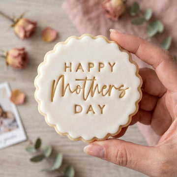 Happy Mothers Day Cookie Cutter and Stamp, Scalloped Cookie Cutter Stamp, Elegant Biscuit Embosser Gift for Mom Baking