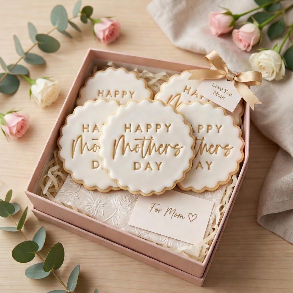 Happy Mothers Day Cookie Cutter and Stamp, Scalloped Cookie Cutter Stamp, Elegant Biscuit Embosser Gift for Mom Baking