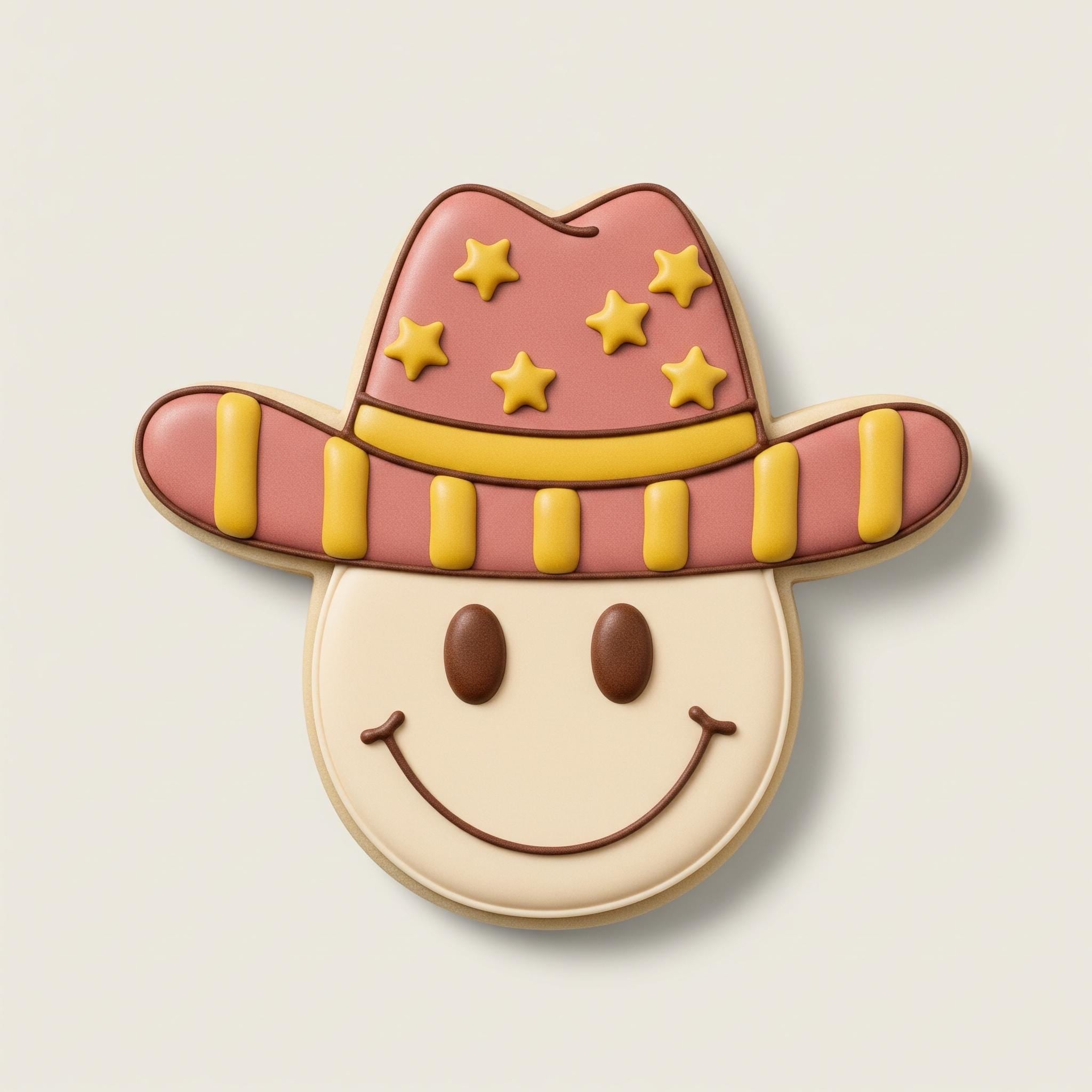 Cowboy Smiley Face Cookie Cutter, Western Hat Stamp, Polymer Clay Cutter, Howdy Birthday Party Decor, Last Rodeo Mold, Polyclay Tool, DIY