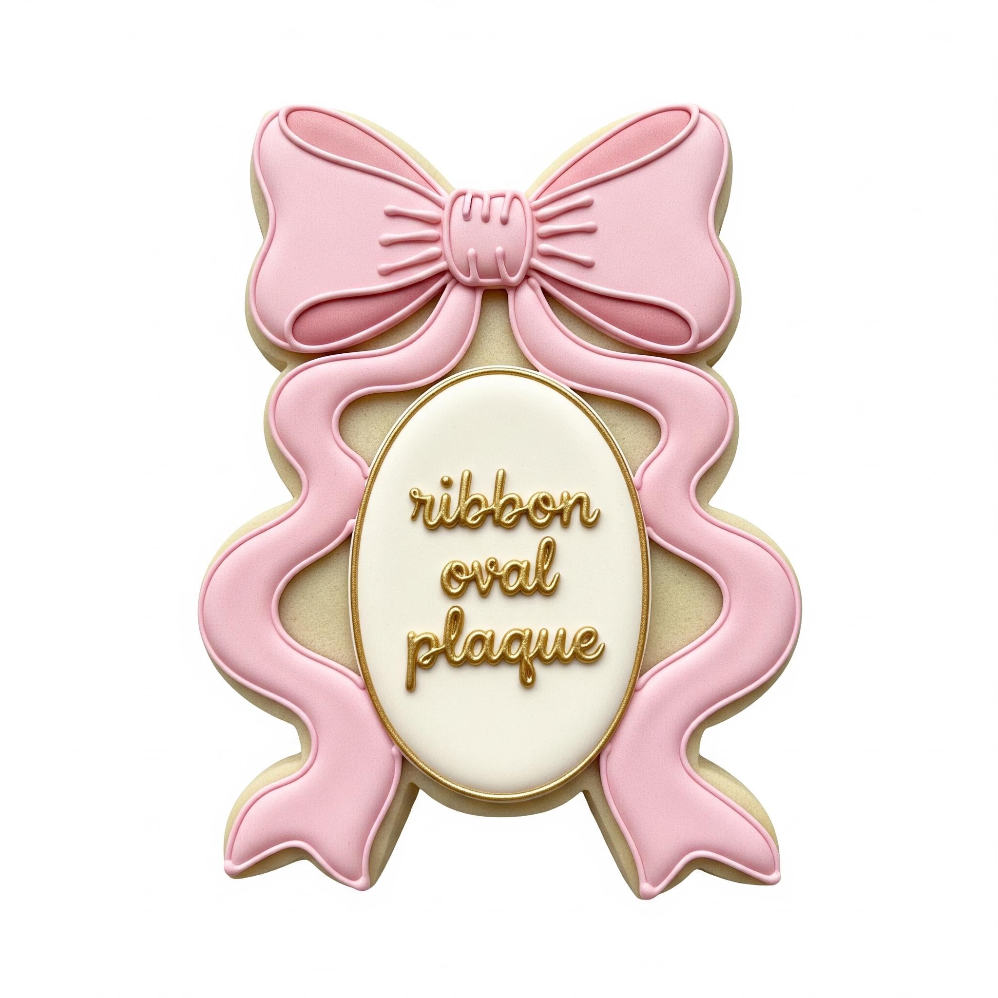 Ribbon Oval Plaque Cookie Cutter, Coquette Bow Frame Stamp, Polymer Clay Cutter, Wedding Name Plaque Mold, Birthday Label, Polyclay Tool