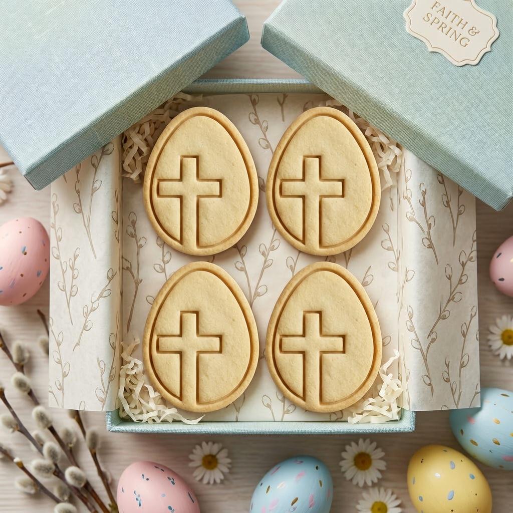 Cross Easter Egg Cookie Cutter & Stamp, Christian Easter Cookie Cutter, Cross Cookie Stamp, Religious Jesus Easter Cookies Gift