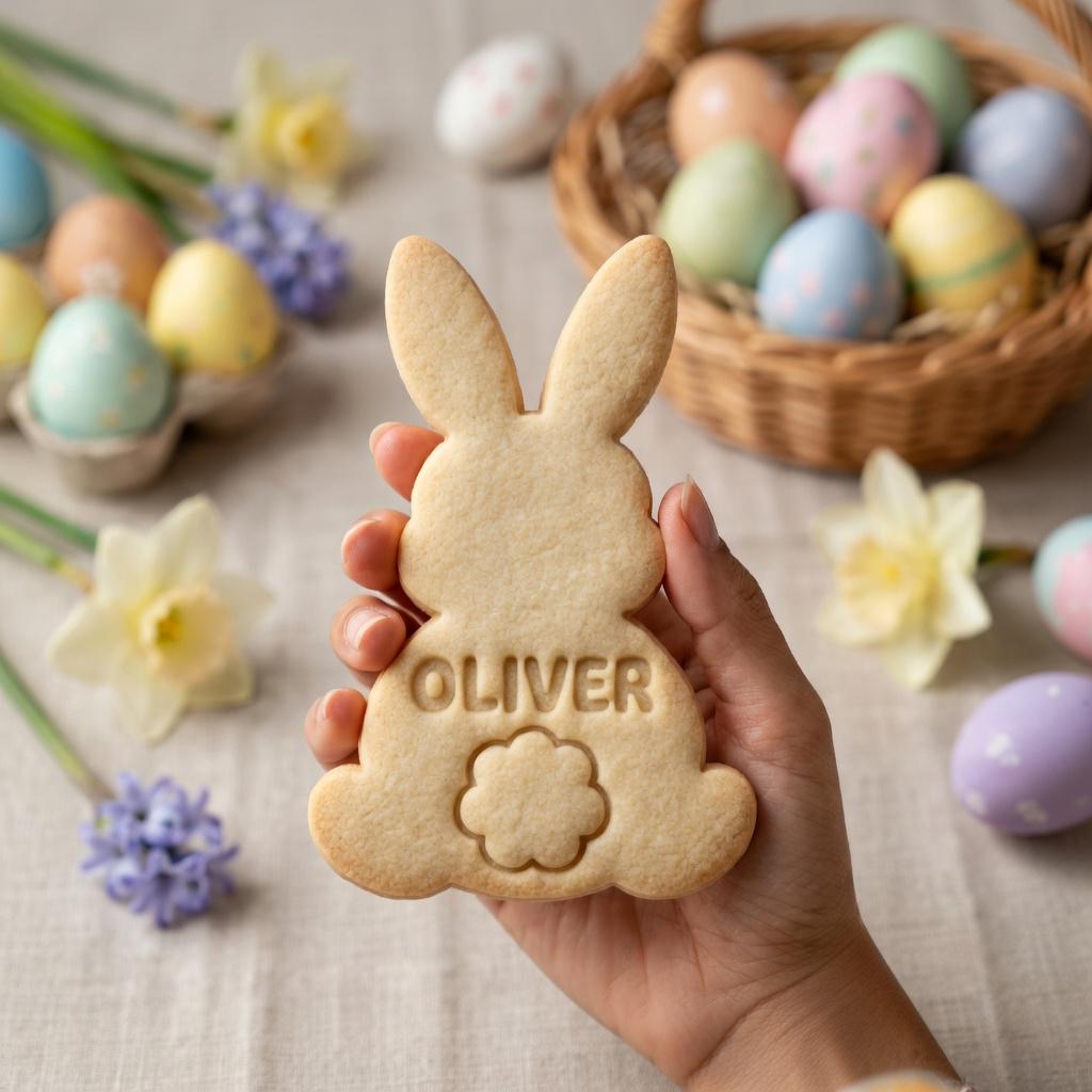 Custom Name Easter Bunny Cookie Cutter & Stamp, Personalized Name Rabbit Cutter, Spring Celebration Cookie Stamp, Easter Cookie Gifts