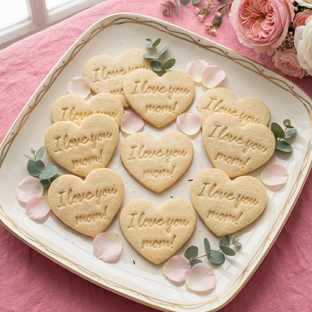 I Love You Mom With Heart Cookie Cutter & Stamp, MAMA Cookie Cutter, Custom Mom, Mother's Day Gifts, Floral Cutter, Heart Cutter