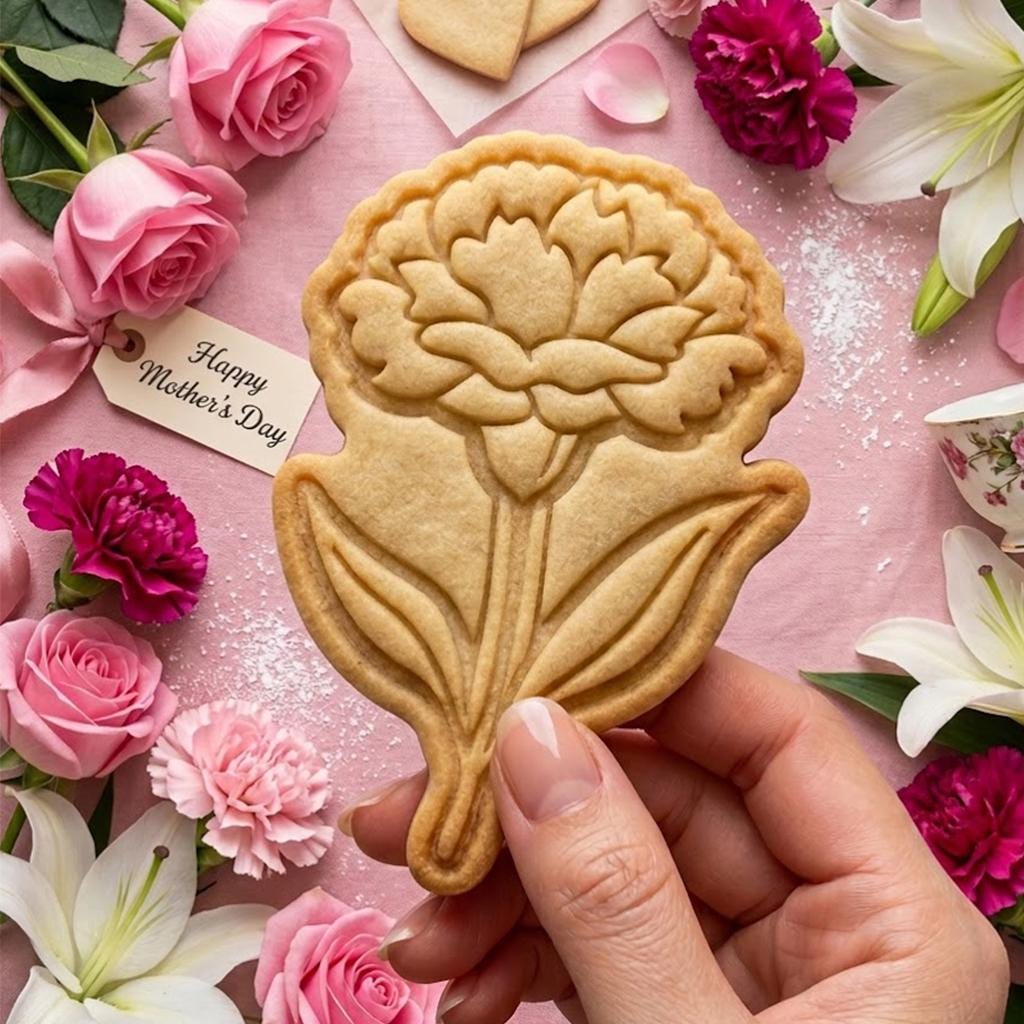 Carnation Cookie Cutter Stamp Set, MAMA Cookie, Custom Mom, Fondant Cutter, Mother's Day Gifts, Grandma Cookie Cutter, Mom Floral Cutter