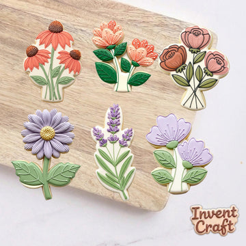 Cookie Cutter Set, Lavender Daisy Rose, Flower Bouquet Polymer Clay Cutter, Mother's Day Gift Mold, Wedding Favor, Polyclay Tool