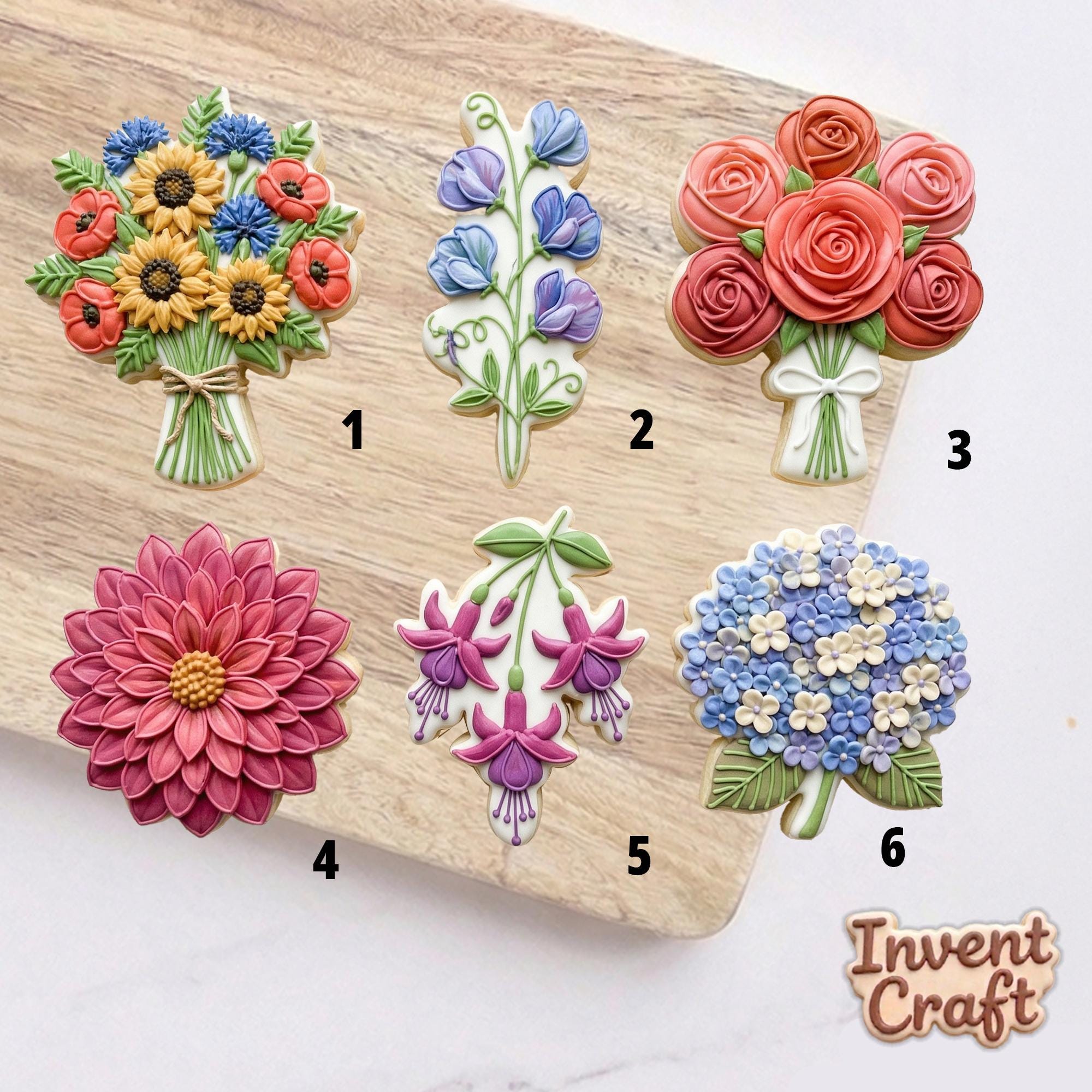 Floral Bouquet Cookie Cutter Set, Hydrangea Rose Fuchsia, Mother's Day Flower Mold, Wedding Favor, Polymer Clay Cutter, Polyclay Tool