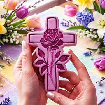 Cross with Rose Flowers Cookie Cutter Stamp, Easter Gifts, Bunny Easter, Rose Cutter, Mother's Day Cookie, Jesus Love You, Cross Cutter